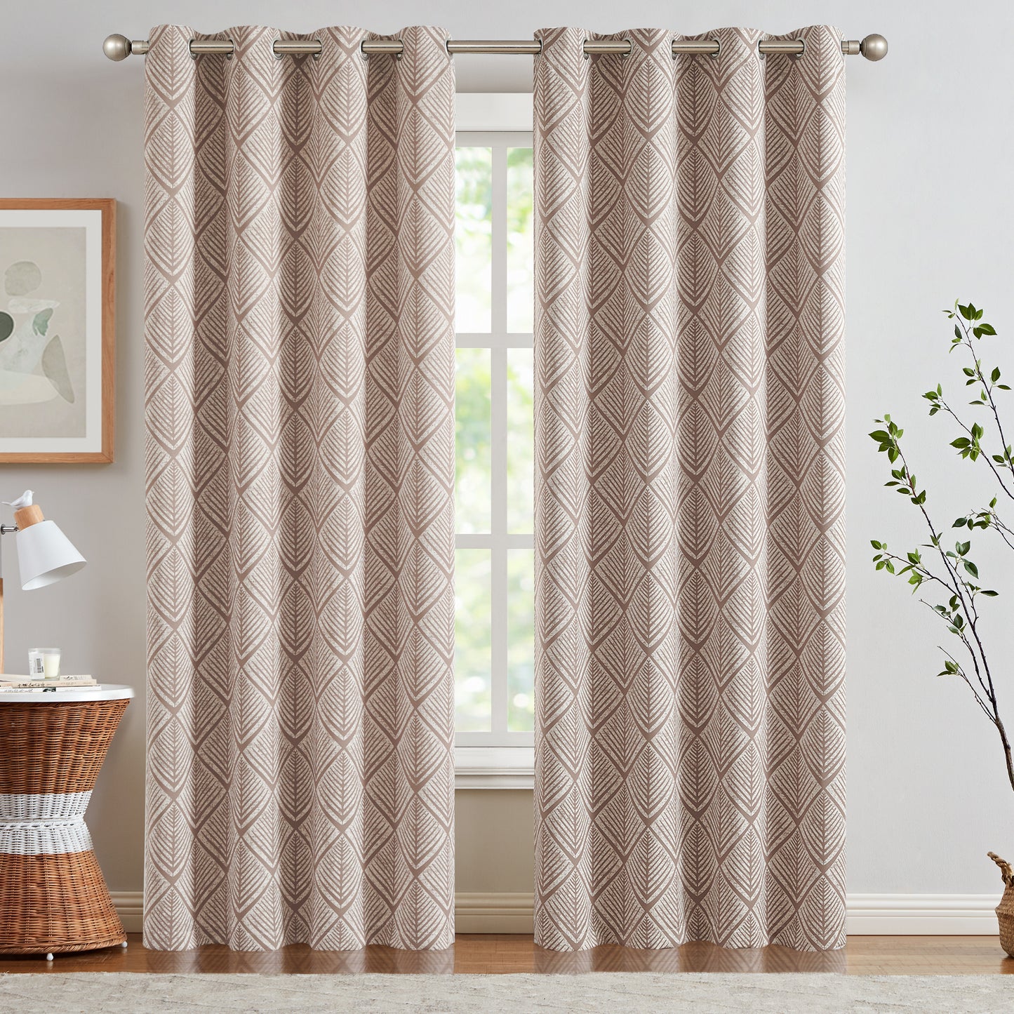 Curtainking Blackout Curtains Geometric Pattern Window Curtains for Living Room Darkening Bedroom Thermal Grommet Curtains set of 2
