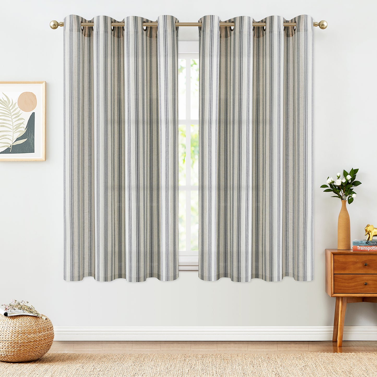 Curtainking Striped Curtains Linen Farmhouse Living Room Curtains Ticking Stripe Curtains Rustic Pinstripe Curtains Grommet 2 Panels