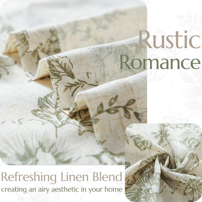 CURTAINKING Linen Curtains Floral Curtains for Living Room Curtains Rod Pocket Back Tab Farmhouse Peony Flower Patterned Drapes Bedroom Window Curtain Set 2 Panels