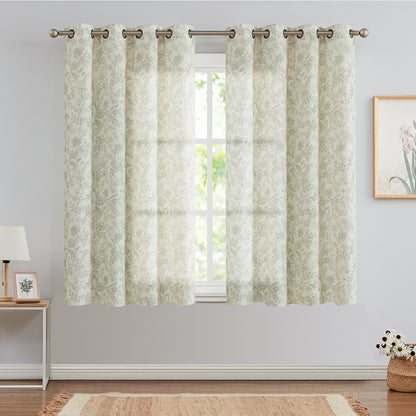Curtainking Floral Curtains Linen Farmhouse Curtains for Living Room Country Curtains Grommet Top Semi Sheer Curtains Light Filtering 2 Panels