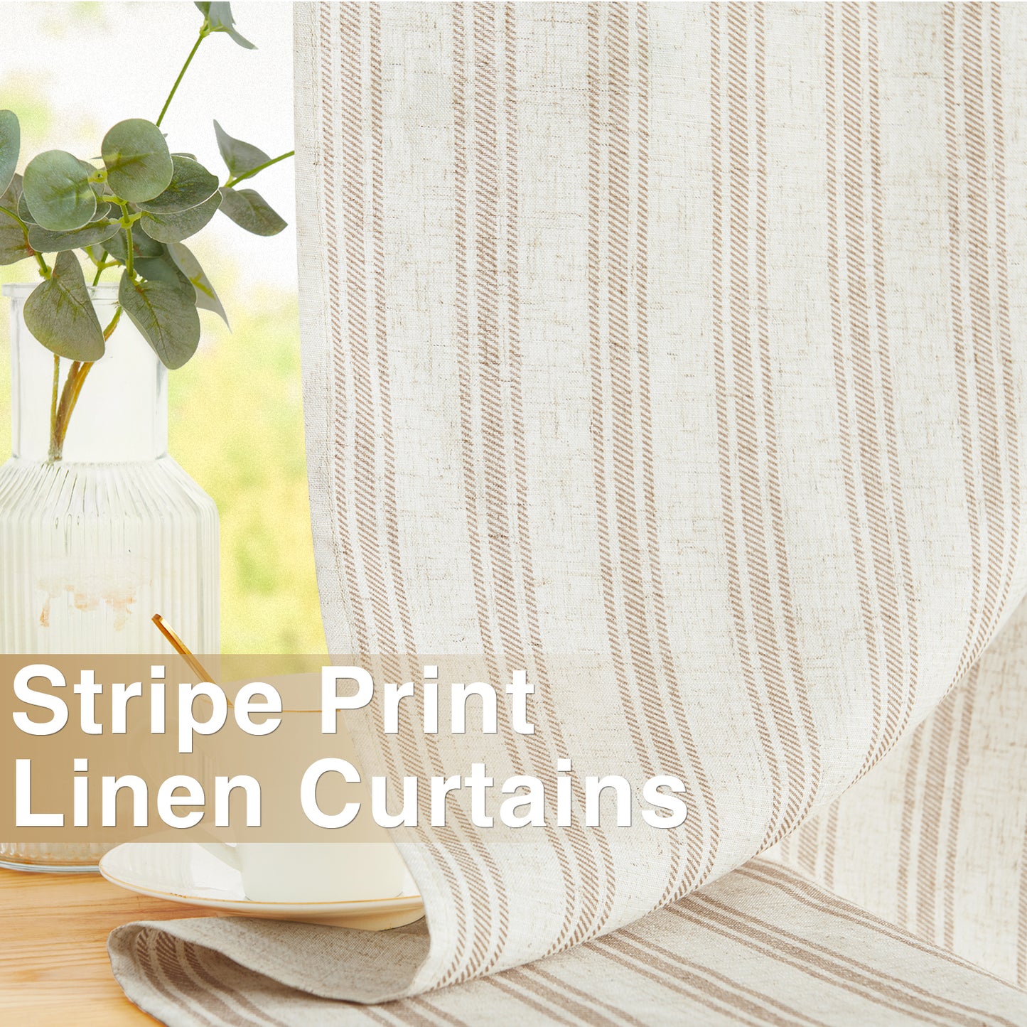 Curtainking Striped Curtains Linen Farmhouse Living Room Curtains Ticking Stripe Curtains Rustic Pinstripe Curtains Grommet 2 Panels