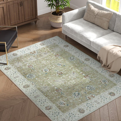 RUGKING Living Room Rug Floral Printed Taupe Indoor Accent Mat with Non-slip backing Retro Persian Rugs for Bedroom Dining Room