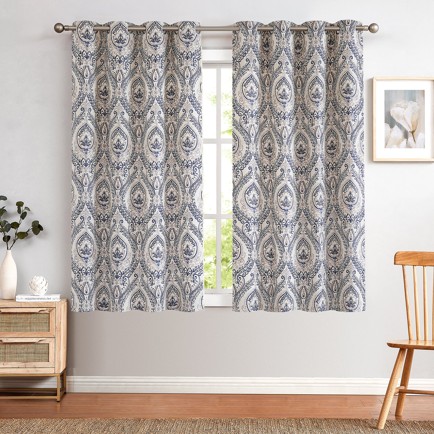 Curtainking Damask Printed Curtains for Bedroom Living Room Linen Textured Thermal Insulated Curtains Grommet 2 Panels