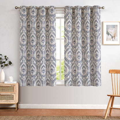Curtainking Damask Printed Curtains for Bedroom Living Room Linen Textured Thermal Insulated Curtains Grommet 2 Panels