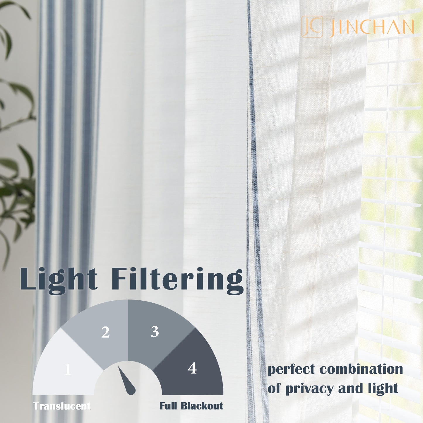 Curtainking Striped Linen Curtains Farmhouse Rustic Curtains for Living Room Semi Sheer Back Tab Light Filtering Coastal Drapes for Bedroom Window Curtain 2 Panels