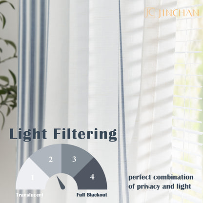 Curtainking Striped Linen Curtains Farmhouse Rustic Curtains for Living Room Semi Sheer Back Tab Light Filtering Coastal Drapes for Bedroom Window Curtain 2 Panels