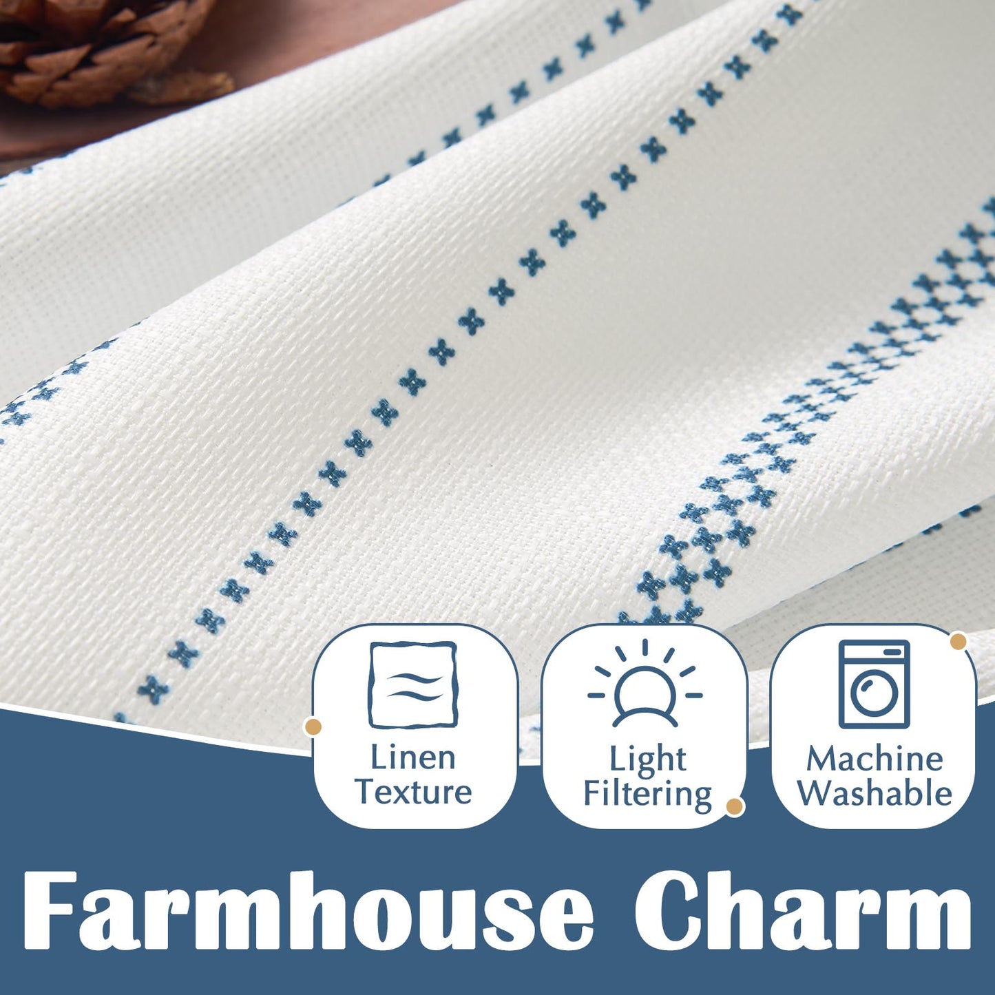 Curtainking Cafe Curtains Small Window Curtains Light Filtering Curtains 2 Panels of Boho Striped Kitchen Curtains for Half Windows