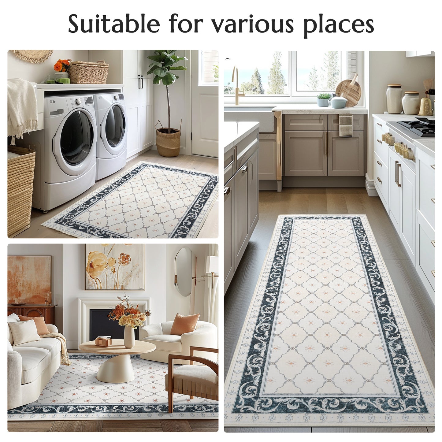 RUGKING Area Rug Multi Color Vintage Doormat Kitchen Floor Cover Indoor Soft Floral Mat Retro Accent Rug Bathroom Living Room Bedroom Office