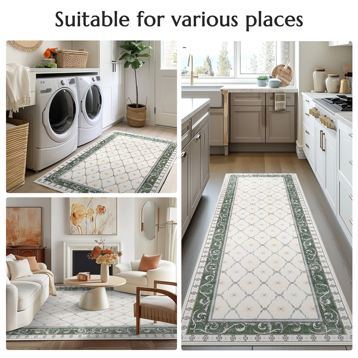RUGKING Area Rug Multi Color Vintage Doormat Kitchen Floor Cover Indoor Soft Floral Mat Retro Accent Rug Bathroom Living Room Bedroom Office