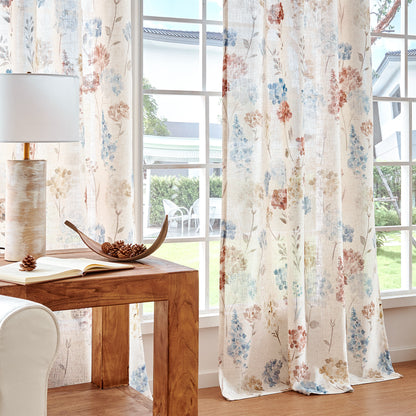 CURTAINKING Farmhouse Linen Curtains for Living Room Bedroom Floral Patterned Light Filtering Linen Blend Curtain Burlap Effect Drape Window Treatments 2 Panels