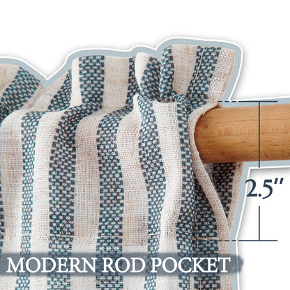 TOPICK Striped Kitchen Curtains and Valance Set Small Linen Curtains for Cafe Living Room Bathroom Farmhouse 3 Pieces Set Rod Pocket