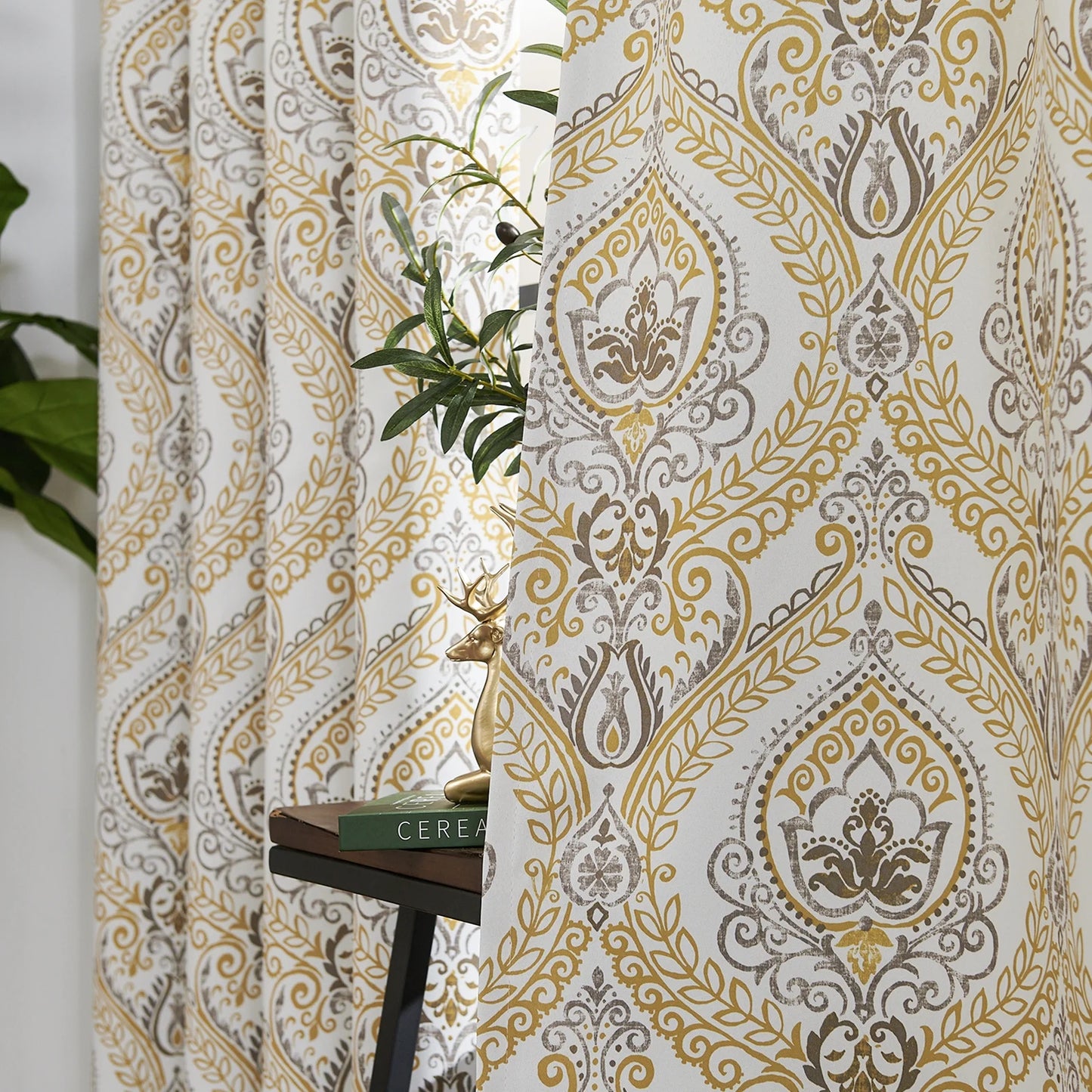 Curtainking 100% Blackout Curtains Damask Medallion Window Curtains for Bedroom Grommet Thermal Insulated Drapes for Living Room Vintage Luxury Window Treatments Set 2 Panels