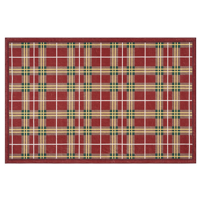 RUGKING Farmhouse Christmas Area Rug Plaid Washable Rug for Entryway Kitchen Holiday Decor
