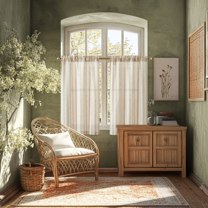 Curtainking Striped Kitchen Curtain Linen Cafe Curtains Semi-Sheer Rustic Farmhouse Tier Curtains Rod Pocket 2 Panels