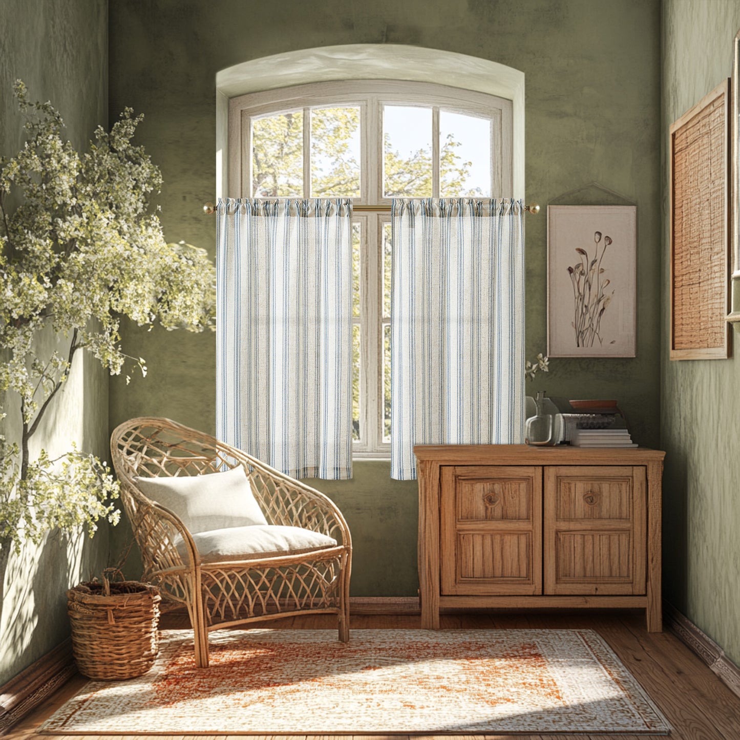 Curtainking Striped Kitchen Curtain Linen Cafe Curtains Semi-Sheer Rustic Farmhouse Tier Curtains Rod Pocket 2 Panels