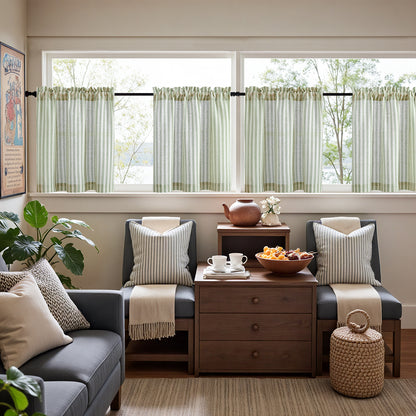 Curtainking Striped Kitchen Curtain Linen Cafe Curtains Semi-Sheer Rustic Farmhouse Tier Curtains Rod Pocket 2 Panels