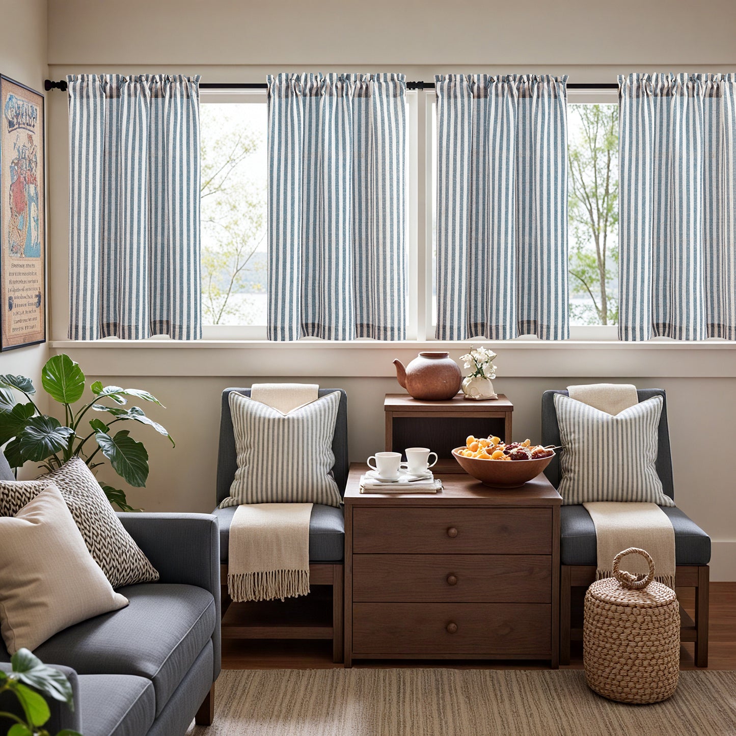 Curtainking Striped Kitchen Curtain Linen Cafe Curtains Semi-Sheer Rustic Farmhouse Tier Curtains Rod Pocket 2 Panels
