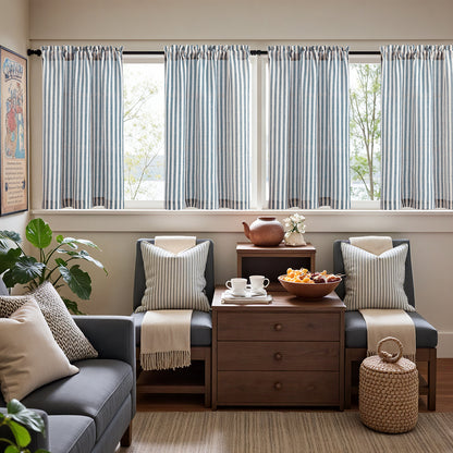 Curtainking Striped Kitchen Curtain Linen Cafe Curtains Semi-Sheer Rustic Farmhouse Tier Curtains Rod Pocket 2 Panels
