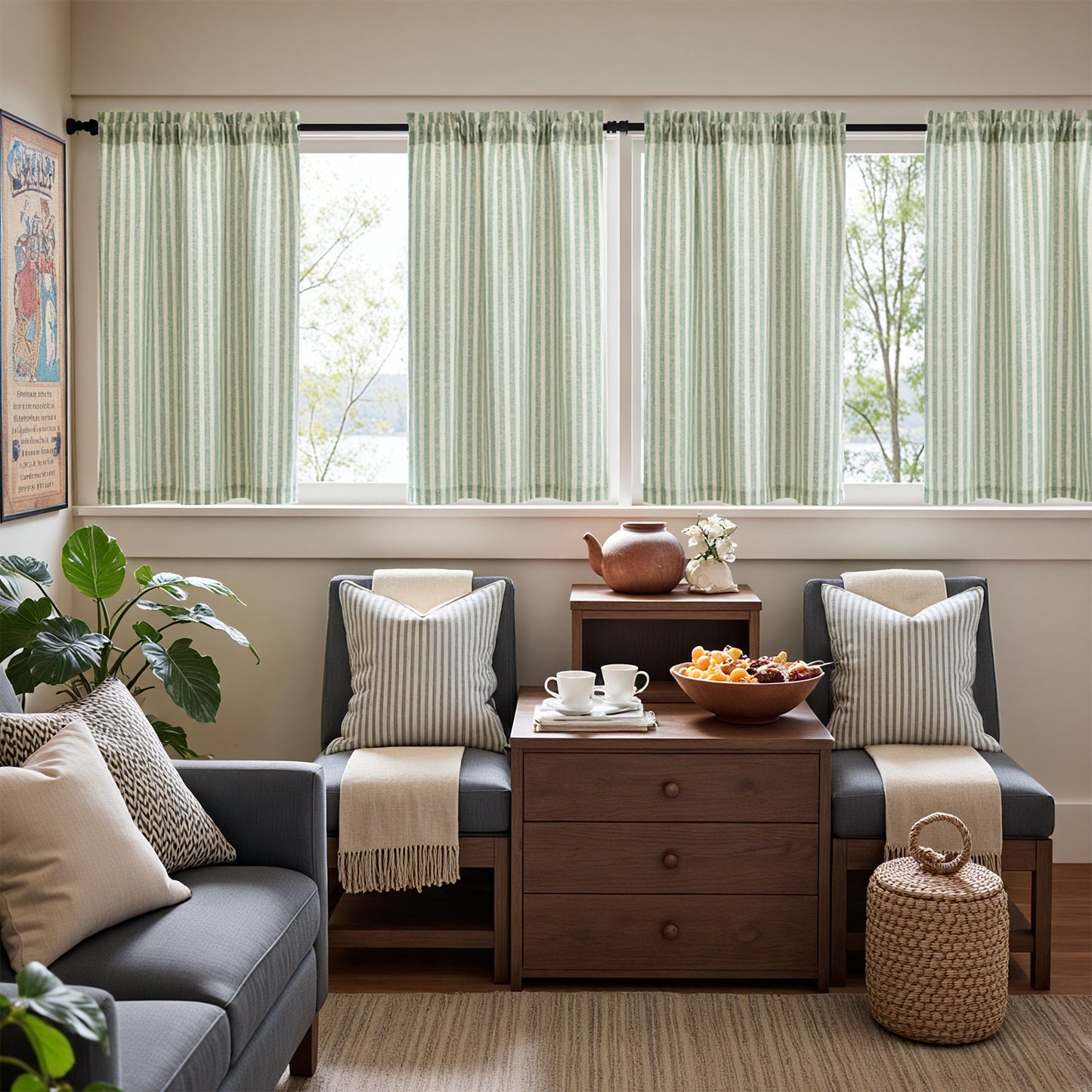 Curtainking Striped Kitchen Curtain Linen Cafe Curtains Semi-Sheer Rustic Farmhouse Tier Curtains Rod Pocket 2 Panels