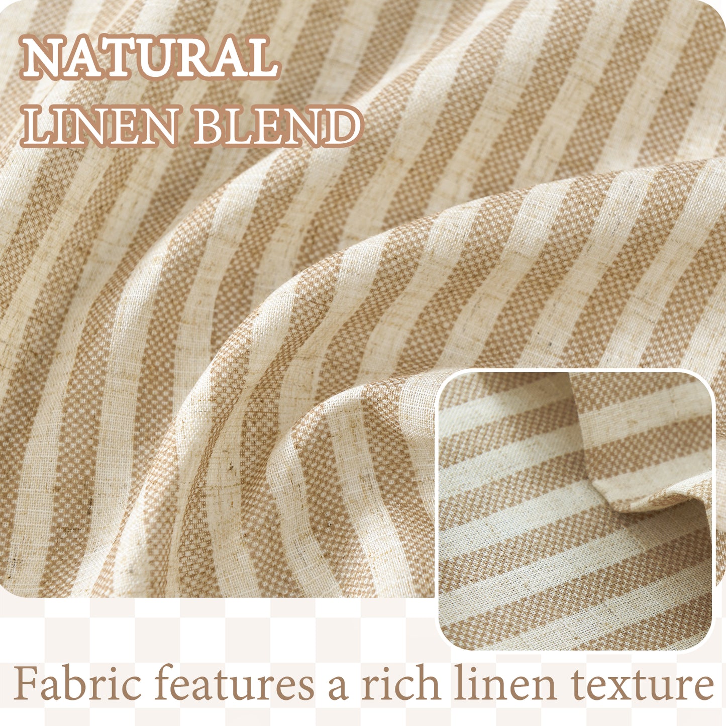 TOPICK Striped Kitchen Curtains and Valance Set Small Linen Curtains for Cafe Living Room Bathroom Farmhouse 3 Pieces Set Rod Pocket