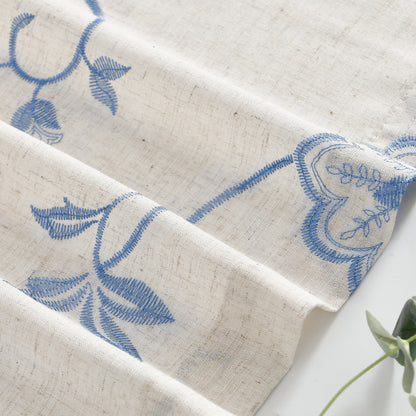 Curtainking Linen Curtains Floral Embroidery Farmhouse Light Filtering Grommet Curtain Panels 2 Pcs