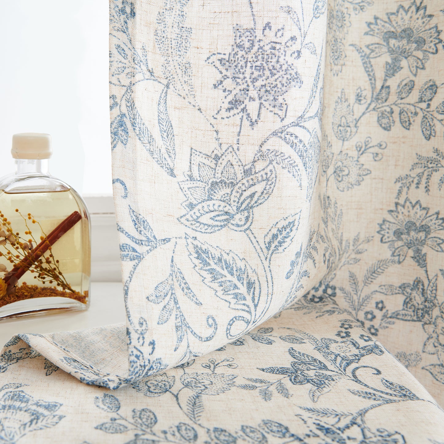 Curtainking Floral Curtains Linen Farmhouse Curtains for Living Room Country Curtains Grommet Top Semi Sheer Curtains Light Filtering 2 Panels