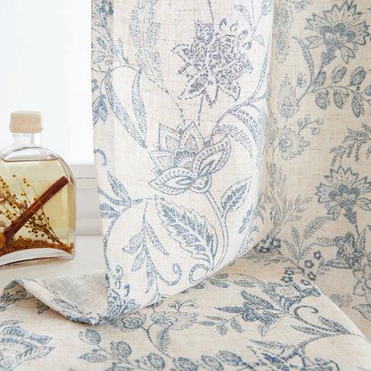 Curtainking Floral Curtains Linen Farmhouse Curtains for Living Room Country Curtains Grommet Top Semi Sheer Curtains Light Filtering 2 Panels