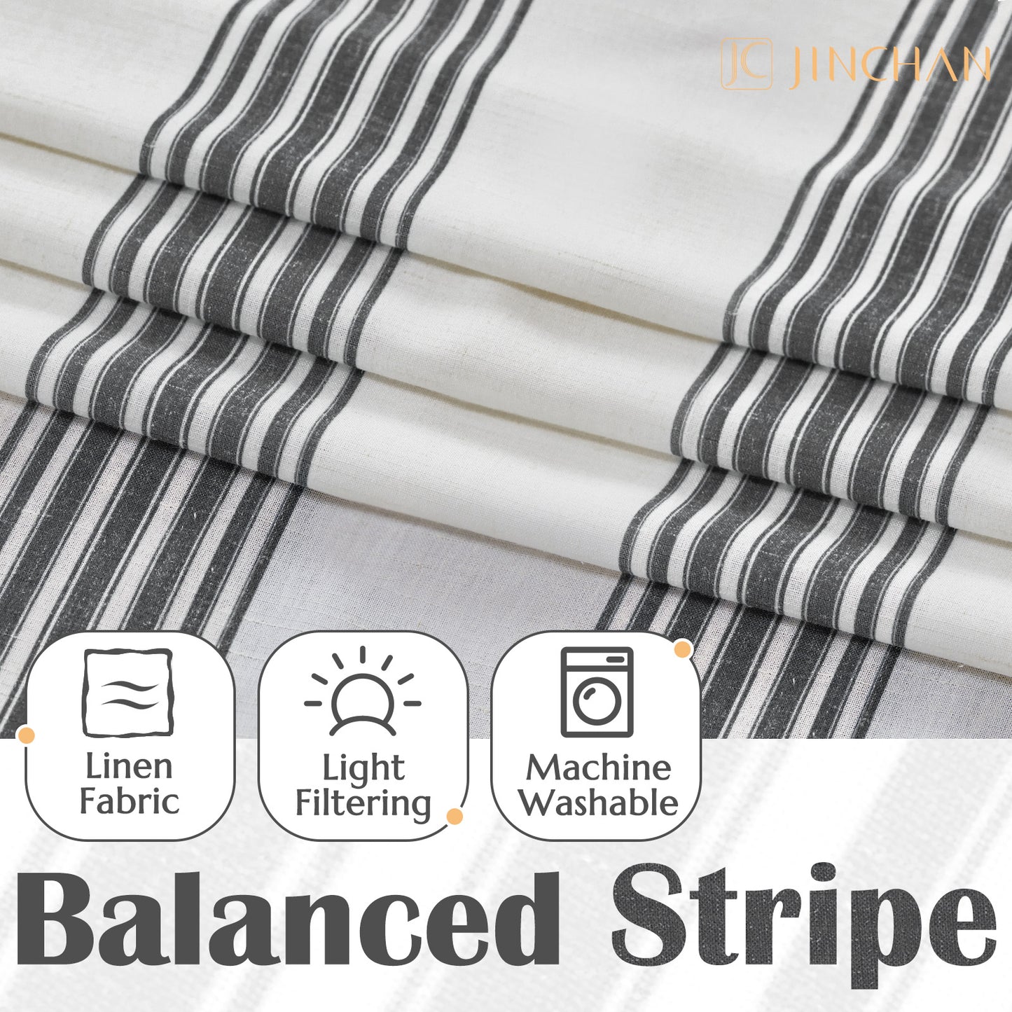 Curtainking Striped Linen Curtains Farmhouse Rustic Curtains for Living Room Semi Sheer Back Tab Light Filtering Coastal Drapes for Bedroom Window Curtain 2 Panels