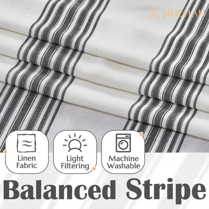 Curtainking Striped Linen Curtains Farmhouse Rustic Curtains for Living Room Semi Sheer Back Tab Light Filtering Coastal Drapes for Bedroom Window Curtain 2 Panels