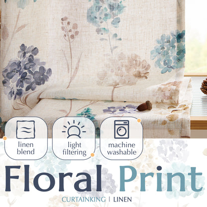 CURTAINKING Farmhouse Linen Curtains for Living Room Bedroom Floral Patterned Light Filtering Linen Blend Curtain Burlap Effect Drape Window Treatments 2 Panels