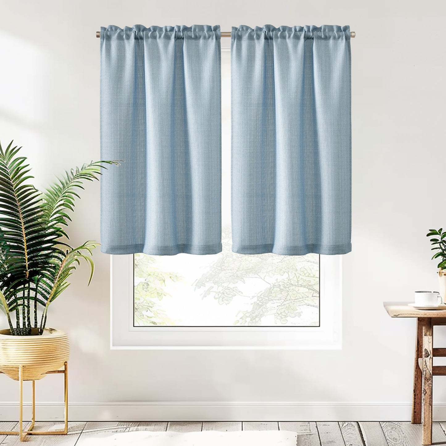 CURTAINKING Kitchen Curtains Linen Textured Cafe Curtains for Bathroom Farmhouse Light Filtering Tier Curtains Rod Pocket 2 Panels