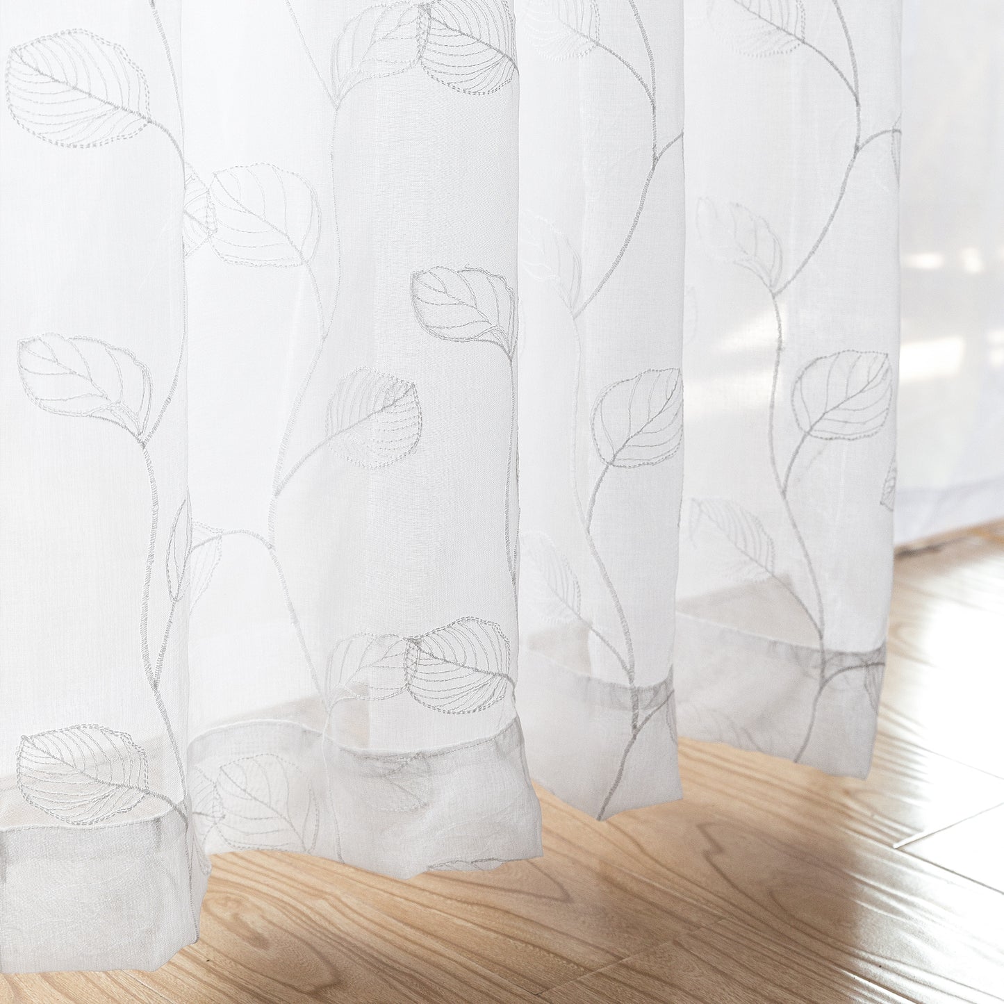 Curtainking White Sheer Curtains for Living Room Embroidered Leaf Window Curtains light Filtering Drapes Rod Pocket 2 Panels