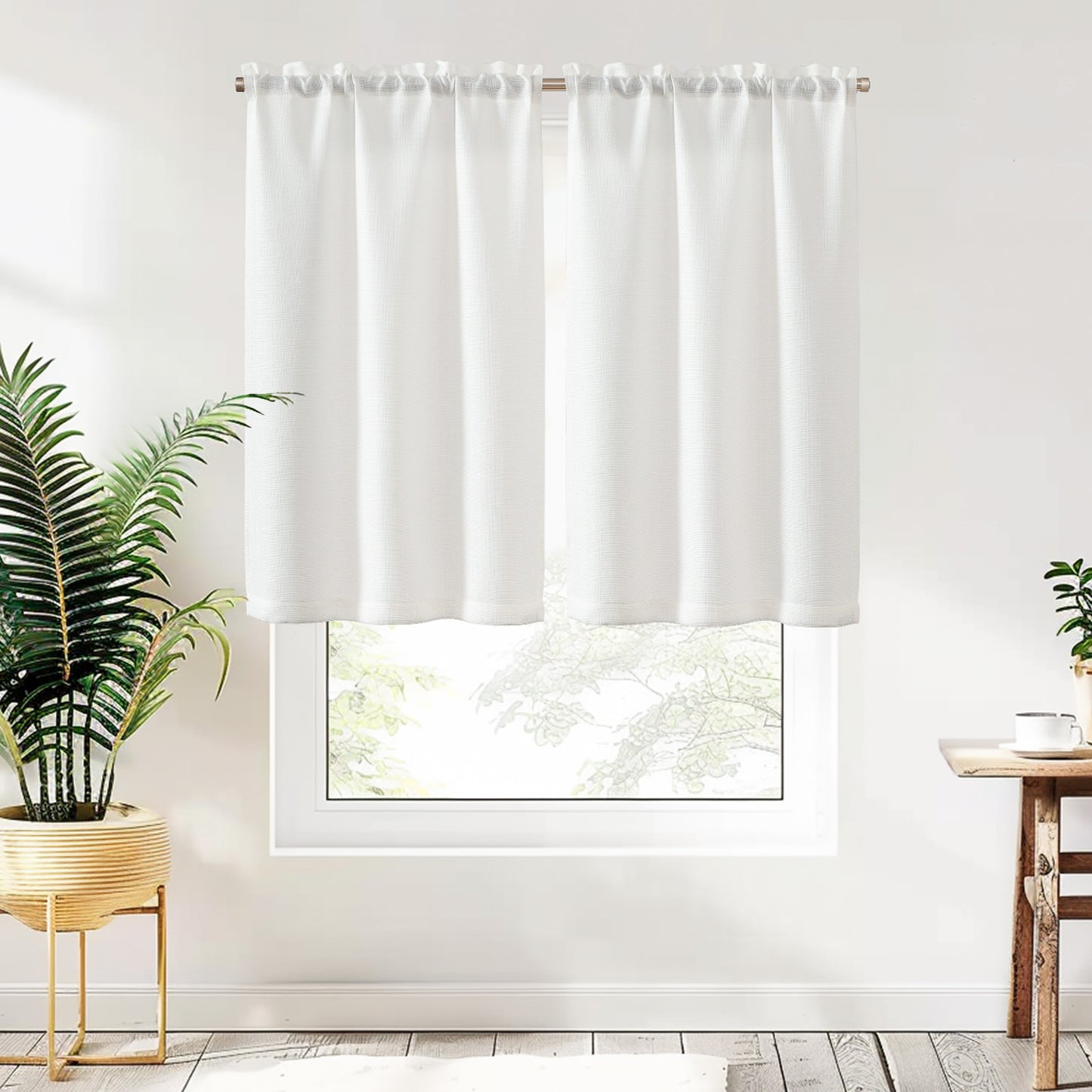 CURTAINKING Kitchen Curtains Linen Textured Cafe Curtains for Bathroom Farmhouse Light Filtering Tier Curtains Rod Pocket 2 Panels