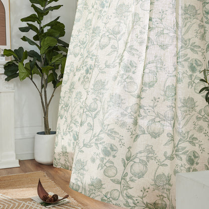 CURTAINKING Linen Curtains Floral Curtains for Living Room French Curtains Back Tab Light Filtering Toile Print Farmhouse Bedroom Curtains Window Curtain Set 2 Panels