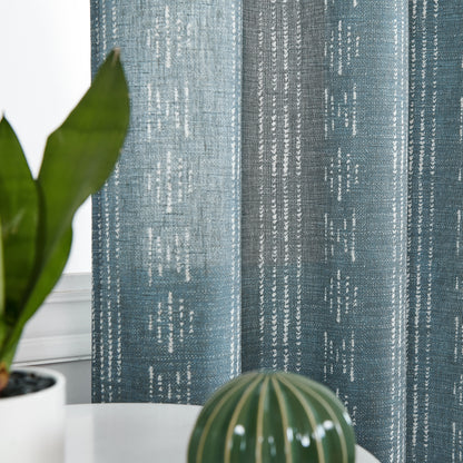 Curtainking Linen Blend Curtains Light Filtering Geometric Striped Boho Farmhouse Grommet Curtains for Living Room Pack of 2
