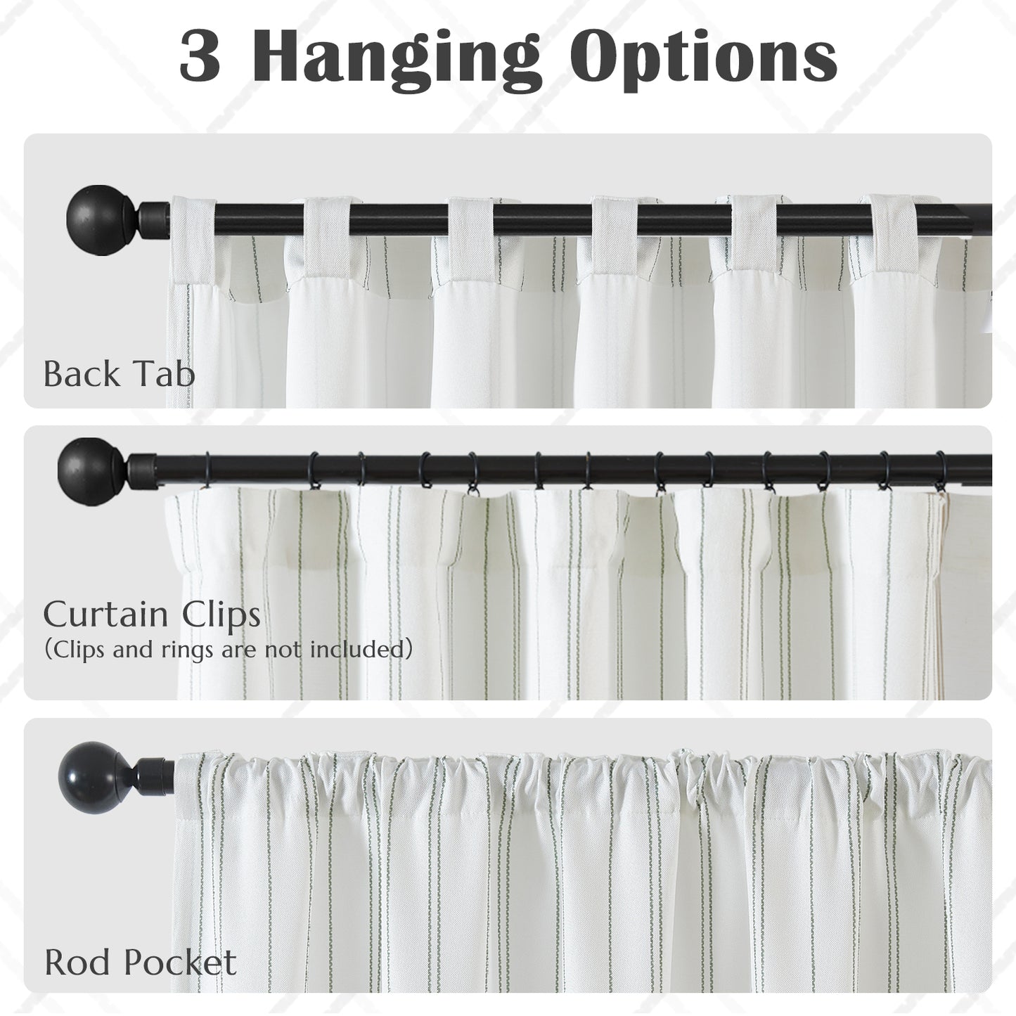 TOPICK White Curtains Striped Curtains for Living Room Bedroom Modern Pinstriped Light Filtering Back Tab Rod Pocket 2 Panels