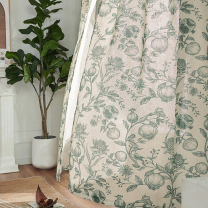 CURTAINKING Linen Curtains Floral Curtains for Living Room French Curtains Back Tab Light Filtering Toile Print Farmhouse Bedroom Curtains Window Curtain Set 2 Panels