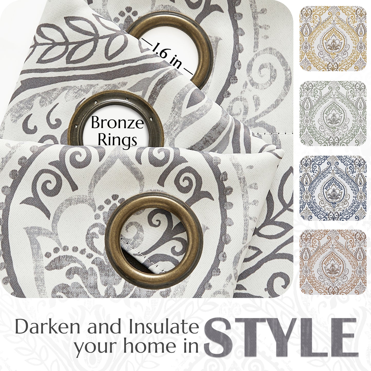 Curtainking 100% Blackout Curtains 2 Panels Damask Medallion Window Curtains for Bedroom Grommet Thermal Insulated Drapes for Living Room Vintage Luxury Window Treatments Set