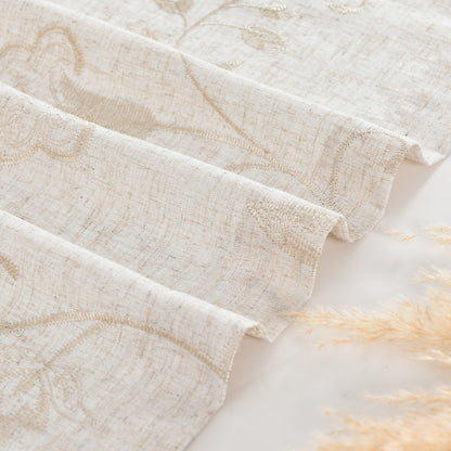 Curtainking Linen Curtains Floral Embroidery Farmhouse Light Filtering Grommet Curtain Panels 2 Pcs