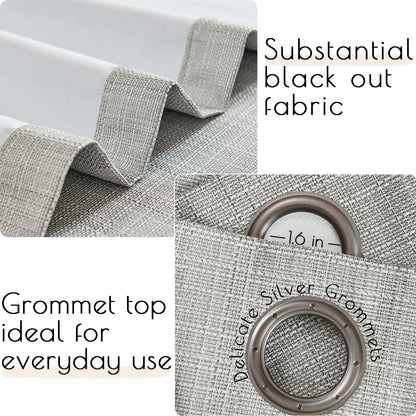 Curtainking Blackout Curtains Linen Textured Drapes for Bedroom Grommet 2 Panels