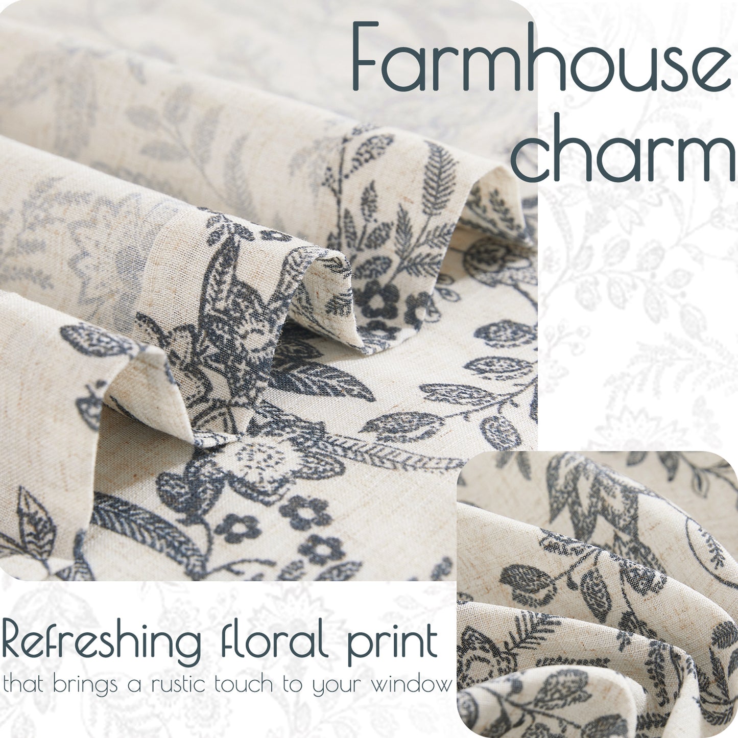 Curtainking Floral Curtains Linen Farmhouse Curtains for Living Room Country Curtains Back Tab Semi Sheer Curtains Light Filtering 2 Panels