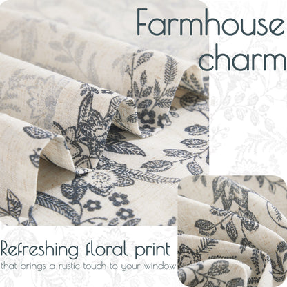 Curtainking Floral Curtains Linen Farmhouse Curtains for Living Room Country Curtains Back Tab Semi Sheer Curtains Light Filtering 2 Panels