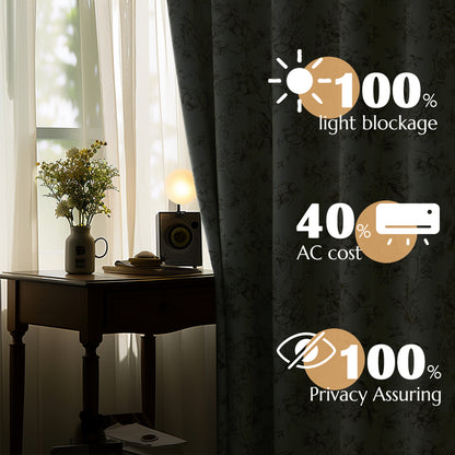 CURTAINKING Blackout Curtains Printed Floral French Farmhouse Curtains for Bedroom Living Room Back Tab Thermal Insulated Window Drapes 2 Panels