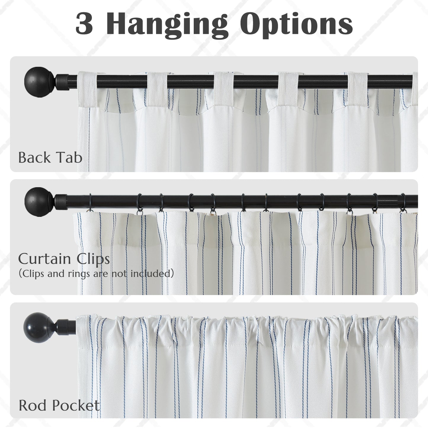 TOPICK White Curtains Striped Curtains for Living Room Bedroom Modern Pinstriped Light Filtering Back Tab Rod Pocket 2 Panels