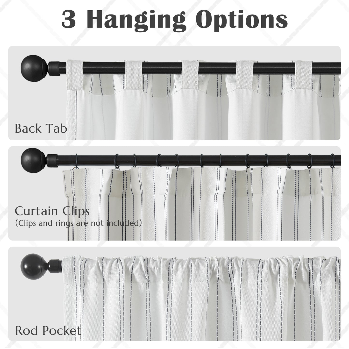 TOPICK White Curtains Striped Curtains for Living Room Bedroom Modern Pinstriped Light Filtering Back Tab Rod Pocket 2 Panels