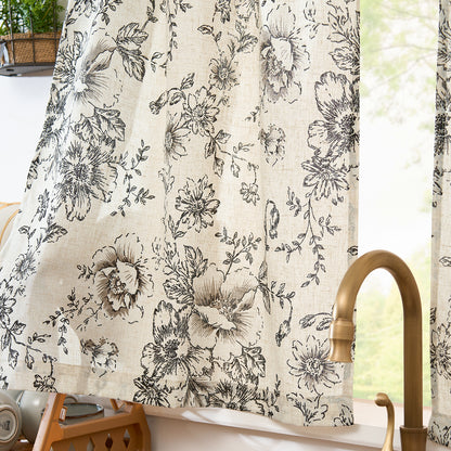 Curtainking Linen Kitchen Curtains Floral Cafe Curtains Farmhouse Cafe Curtains for Living Room 2 Panels
