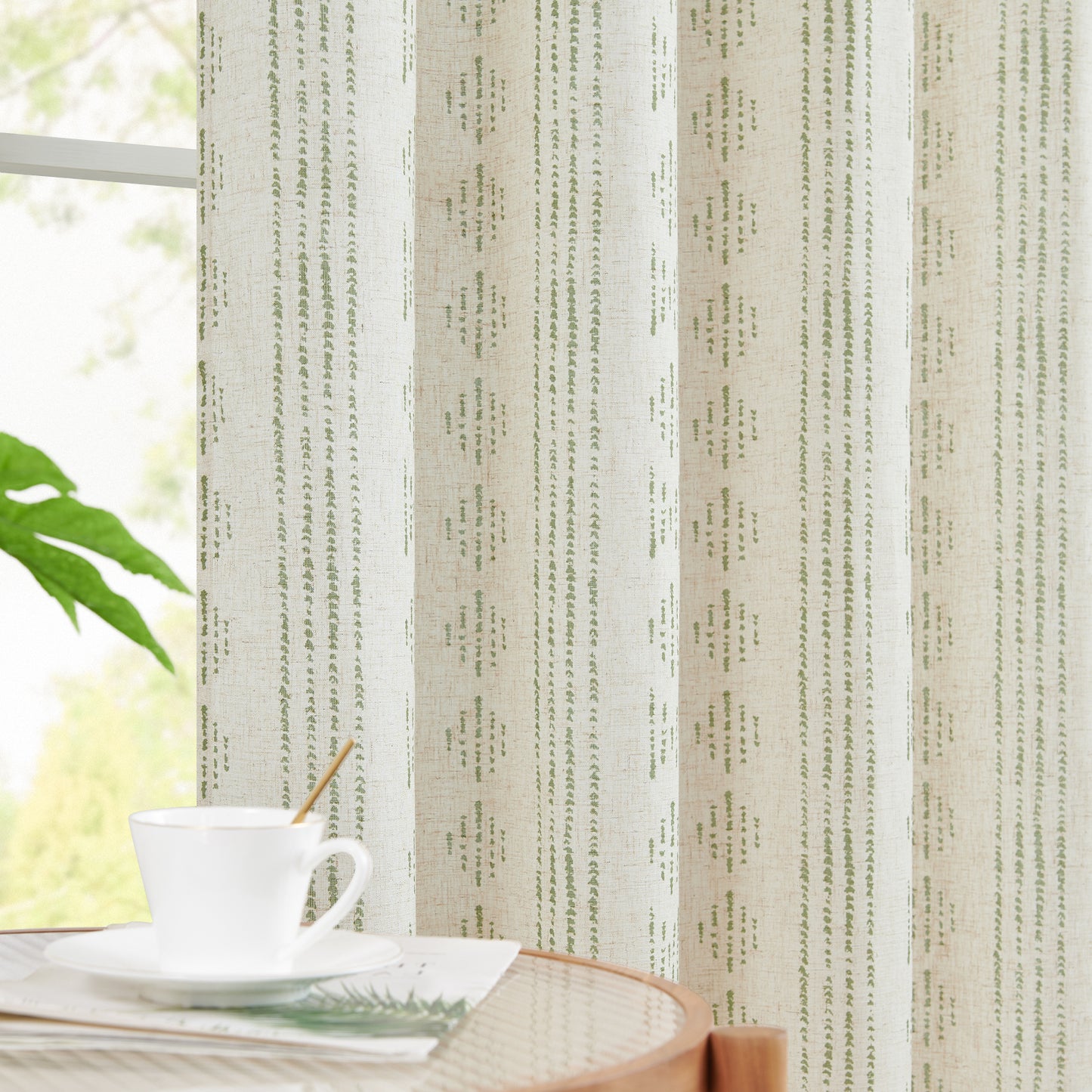 Curtainking Linen Blend Curtains Light Filtering Geometric Striped Boho Farmhouse Grommet Curtains for Living Room Pack of 2