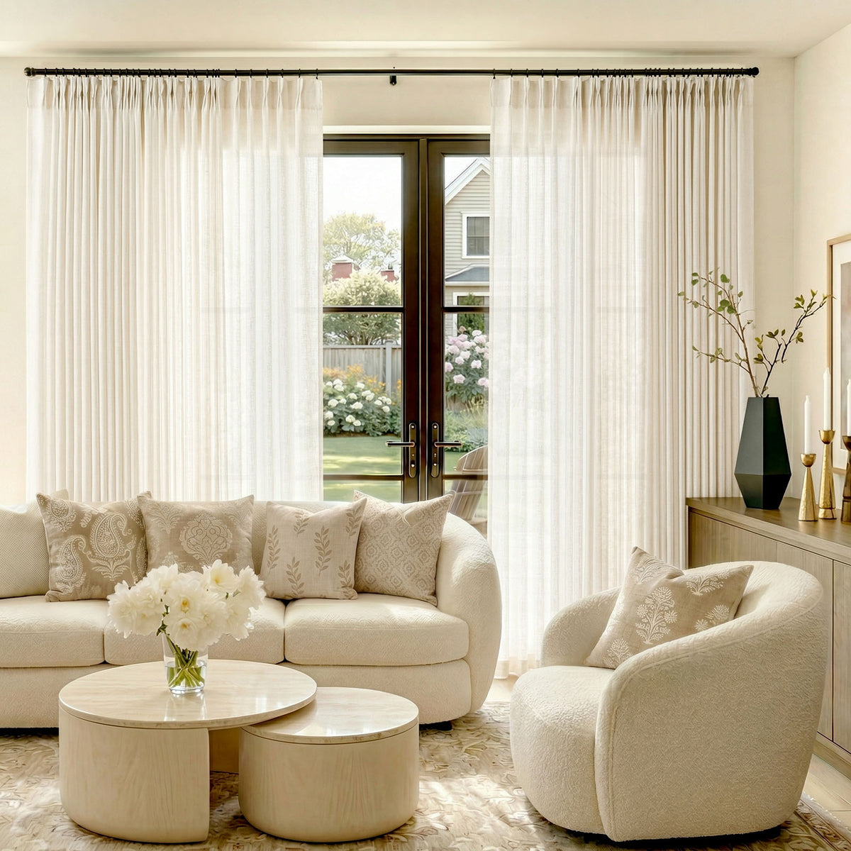Linen Inside Pinch Pleat Linen Blend Curtains
