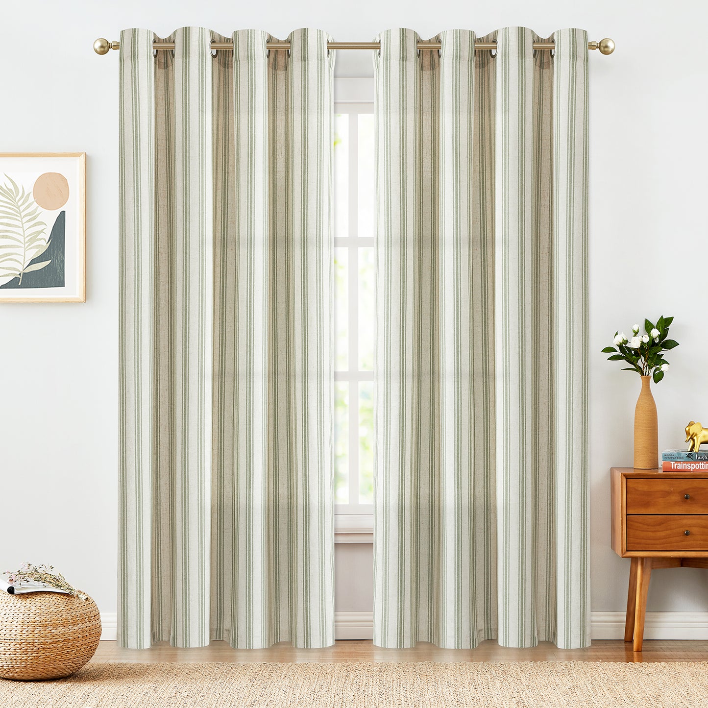 Curtainking Striped Curtains Linen Farmhouse Living Room Curtains Ticking Stripe Curtains Rustic Pinstripe Curtains Grommet 2 Panels