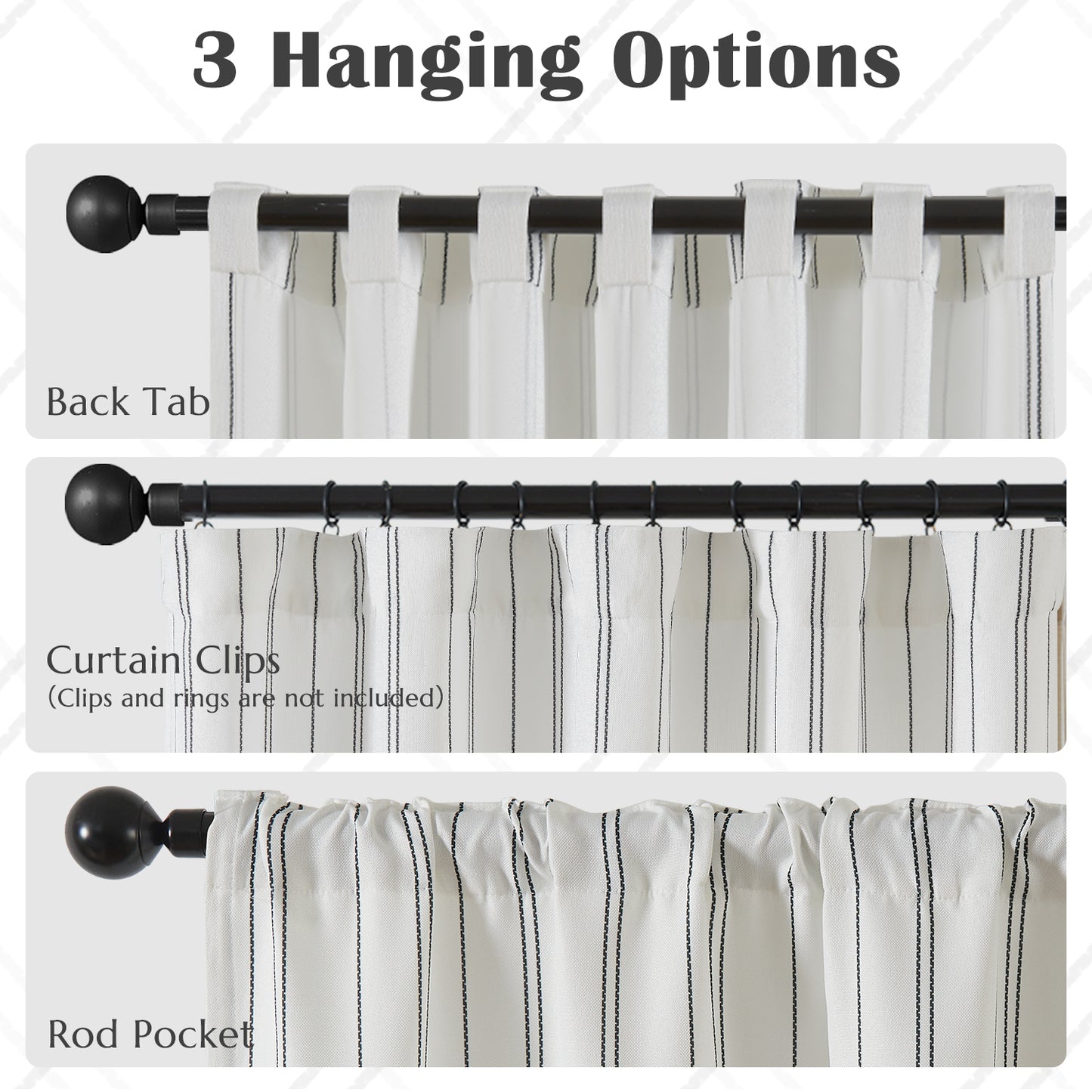 TOPICK White Curtains Striped Curtains for Living Room Bedroom Modern Pinstriped Light Filtering Back Tab Rod Pocket 2 Panels